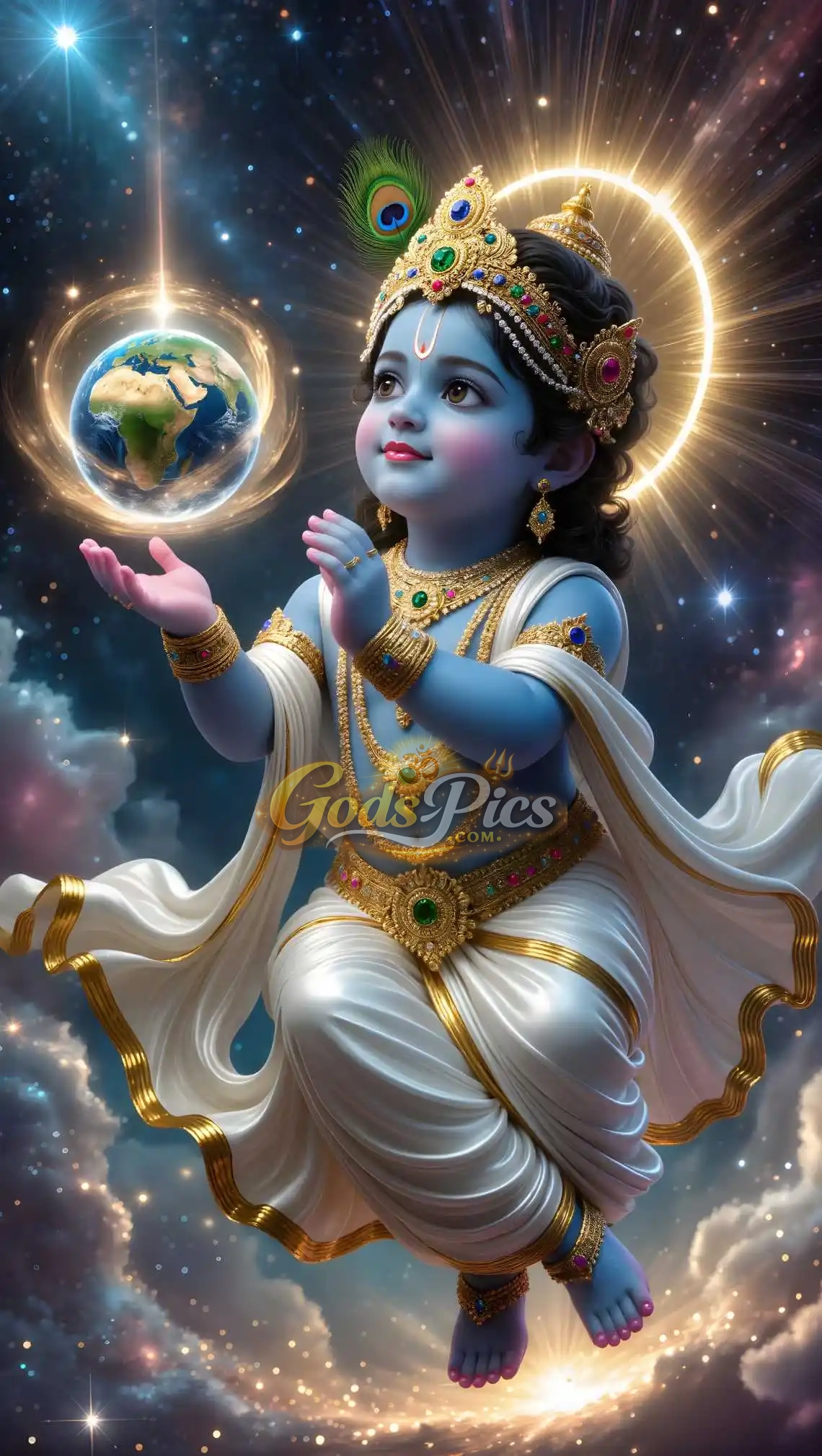 Divine Bal Krishna with Plying Earth – Premium Spiritual Digital Art