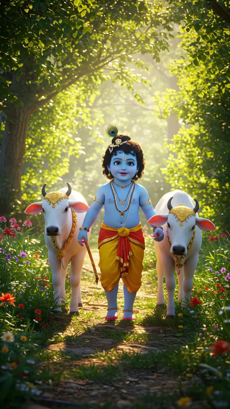 Divine Bal Krishna with Sacred Cows – Premium Spiritual Digital Art (Set of 4 Images)
