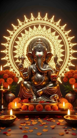 Divine Lord Ganesha Golden Theme Artwork