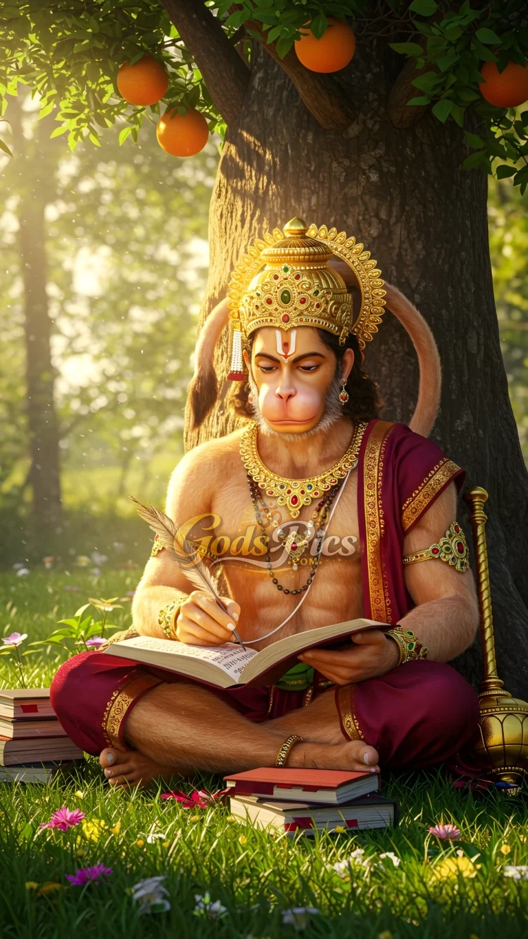 Lord Hanuman Studying Premium Spiritual Digital Art (Set of 3 Images)
