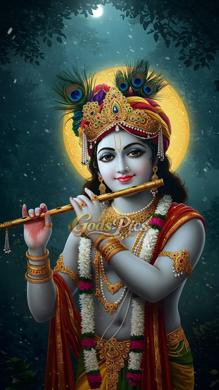 Divine Lord Krishna Playing Flute – Premium Spiritual Digital Art (Set of 4 Images)