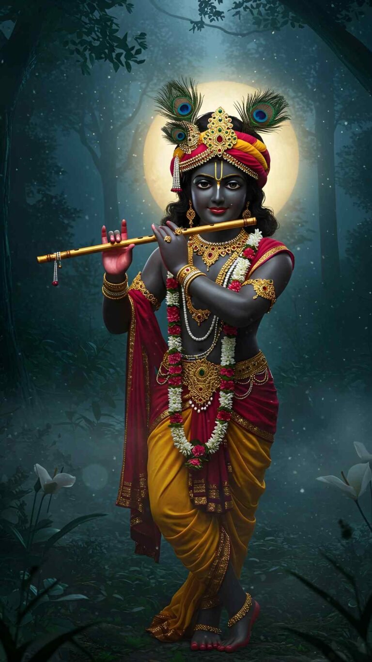 Divine Lord Krishna Playing Flute – Premium Spiritual Digital Art