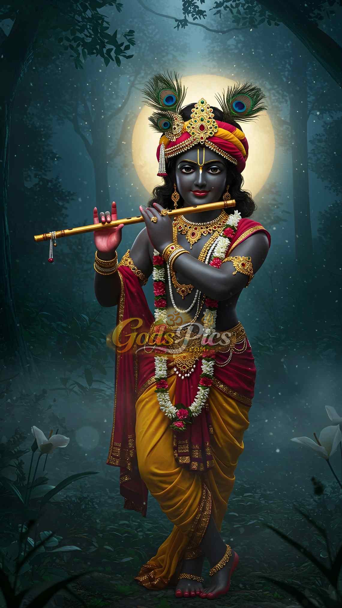 Divine Lord Krishna Playing Flute – Premium Spiritual Digital Art