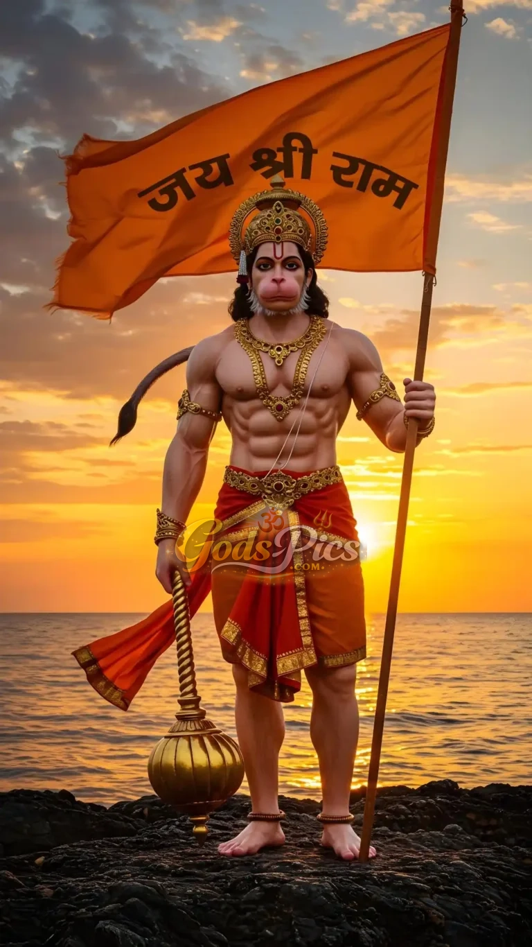 Veer Lord Hanuman with “Jai Shri Ram” Flag Wallpaper