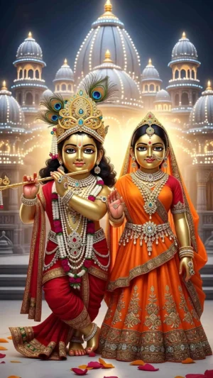 Radha Krishna Golden Divine Love  HD Image (Set of 3 Images)
