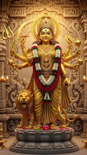Maa Durga Golden Theme Artwork 3 Set Image