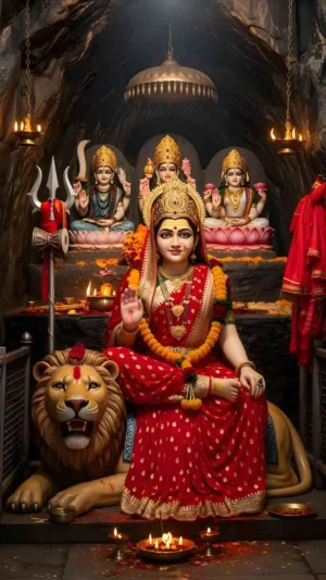 Maa Durga with Lion And Background Both Devi Image