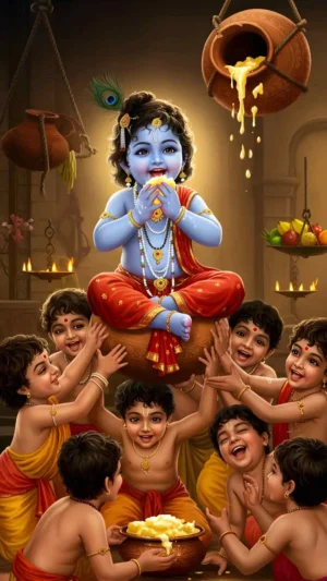 Divine Bal Krishna With Makhan Chori HD Wallpapar