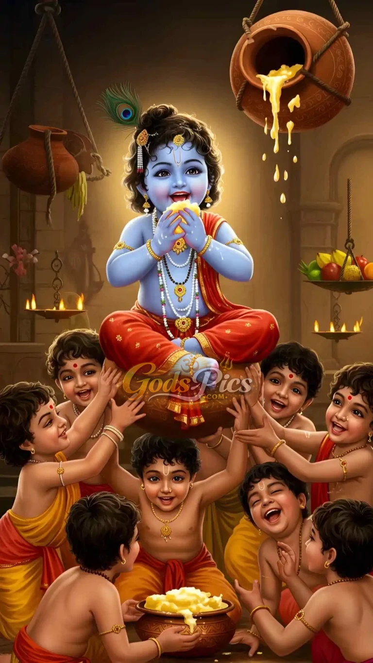 Divine Bal Krishna With Makhan Chori HD (2 Set Images)
