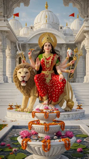 Maa Durga with Lion HD Image By Gods Pics