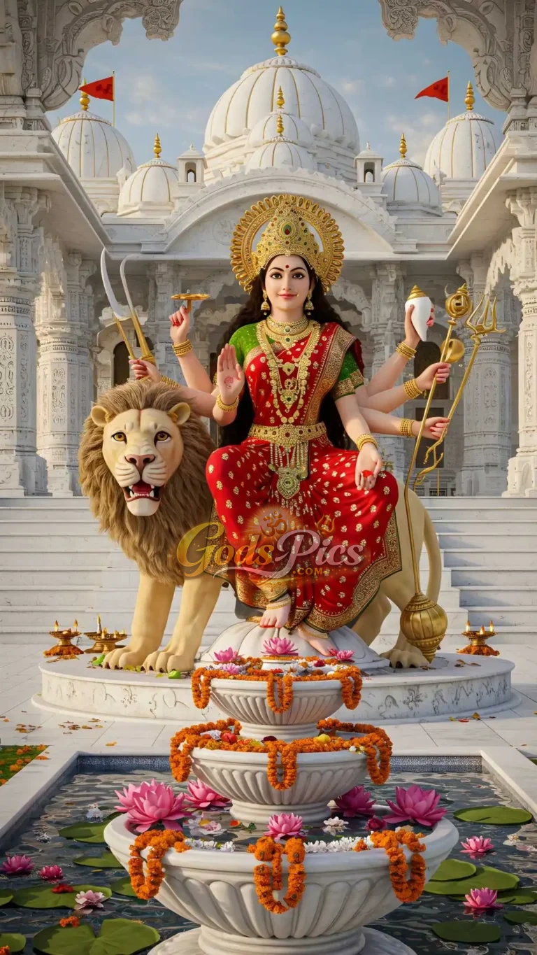 Maa Durga with Lion HD Image By Gods Pics