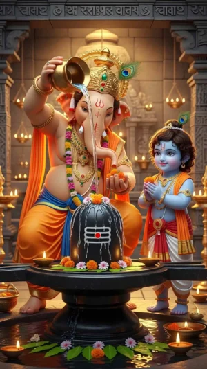 Lord Krishna And Ganesha – Premium Wallpaper
