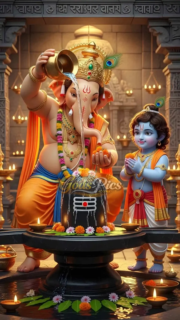 Lord Krishna And Ganesha – Premium Wallpaper (2 Set Image)