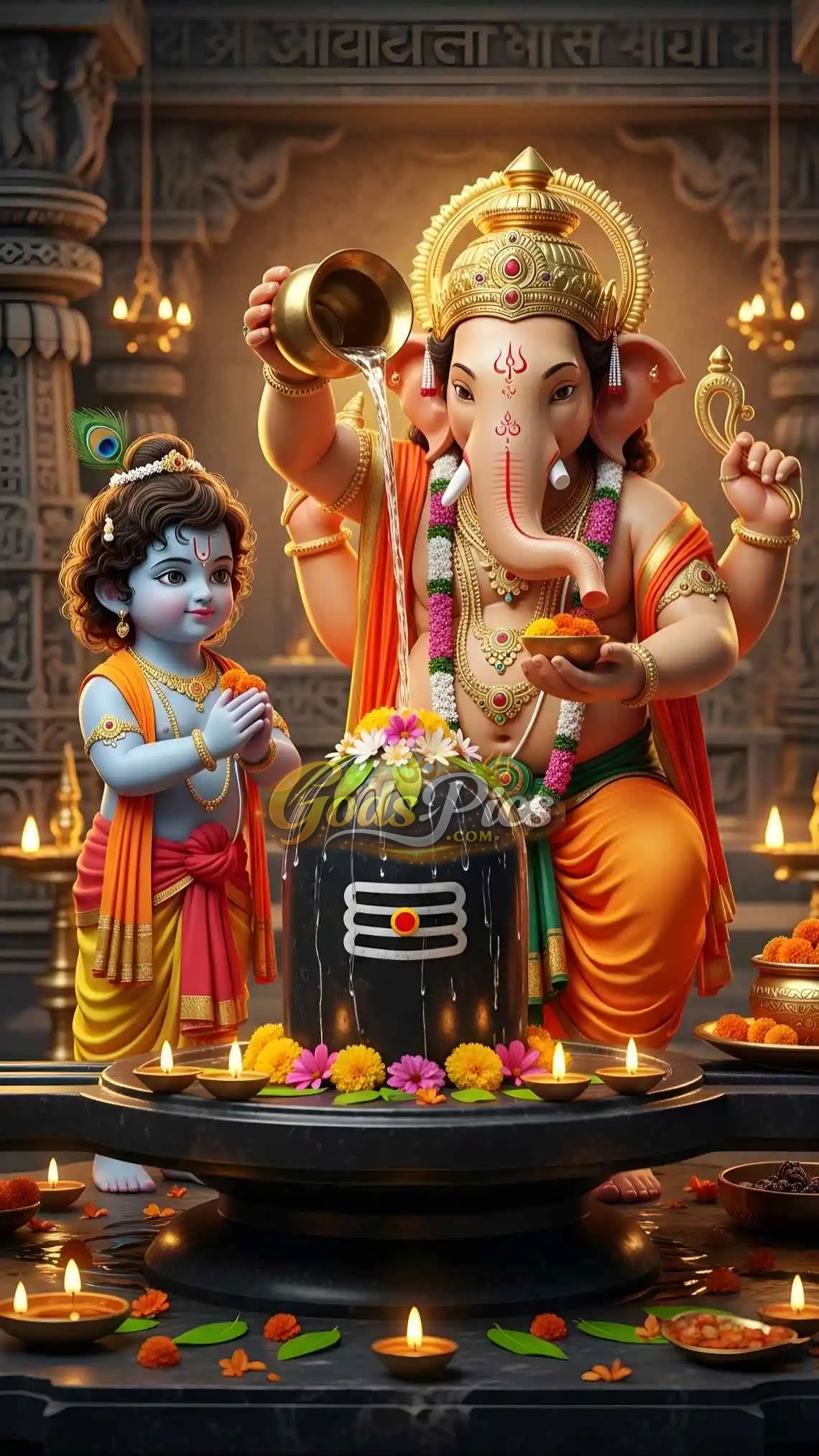 Lord Krishna And Ganesha – Premium Wallpaper (2 Set Image) - Image 2