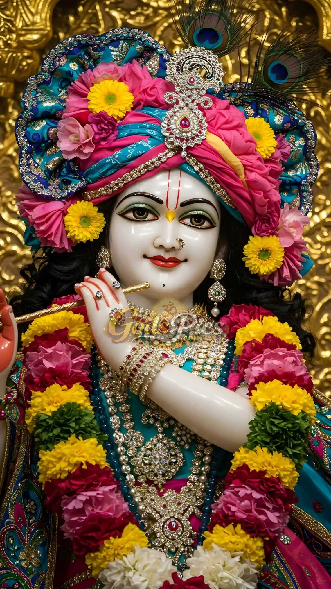 Divine Lord Krishna Deity Close-Up – Premium Spiritual Digital Art Mobile Wallpaper