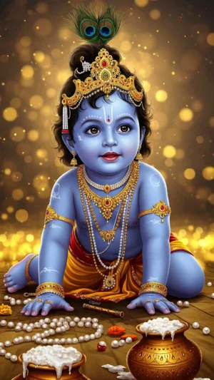 Divine Bal Krishna Makhan Leela HD Wallpapar