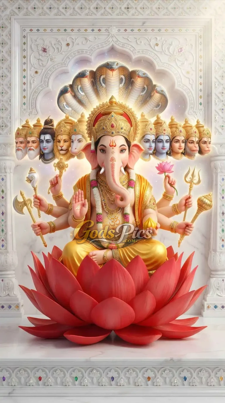 Panchmukhi Lord Ganesha on Lotus –HD Artwork