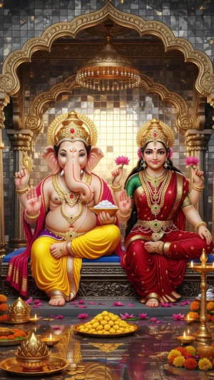 Lord Ganesha And Laxmi Ji HD Wallpaper