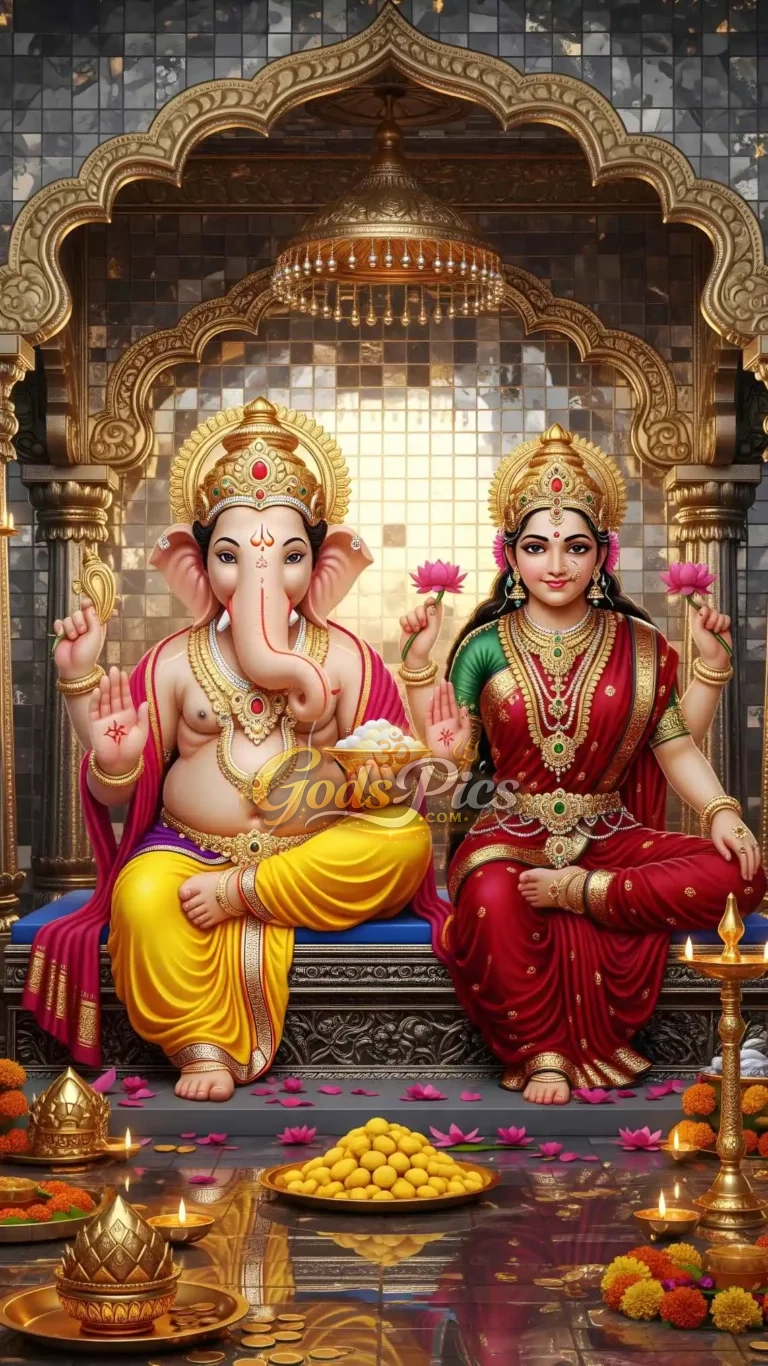 Lord Ganesha & Goddess Lakshmi Divine Blessings Artwork (2 Set Image)
