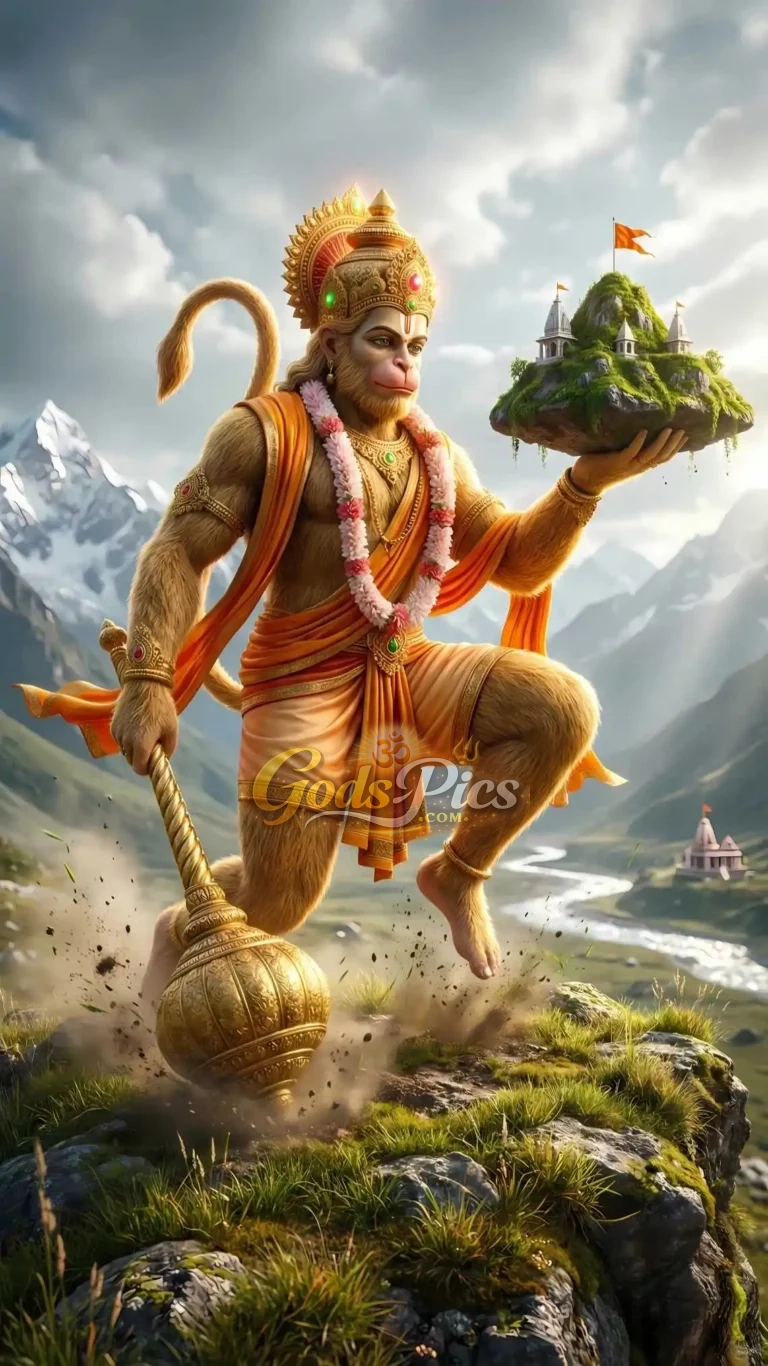 Lord Hanuman Lifting Sanjeevani Mountain (4 Set Images)