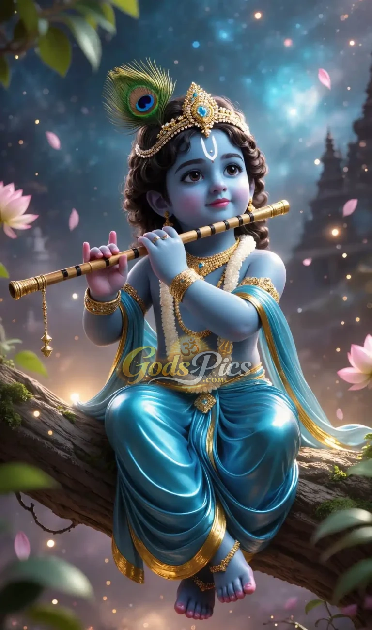 Divine Lord Krishna Playing Flute Beautiful Image