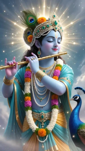 Divine Lord Krishna Playing Flute Digital Beautiful Art By Gods Pics Wallpaper