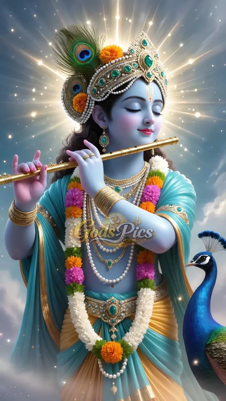 Divine Lord Krishna Playing Flute Digital Beautiful Art By Gods Pics