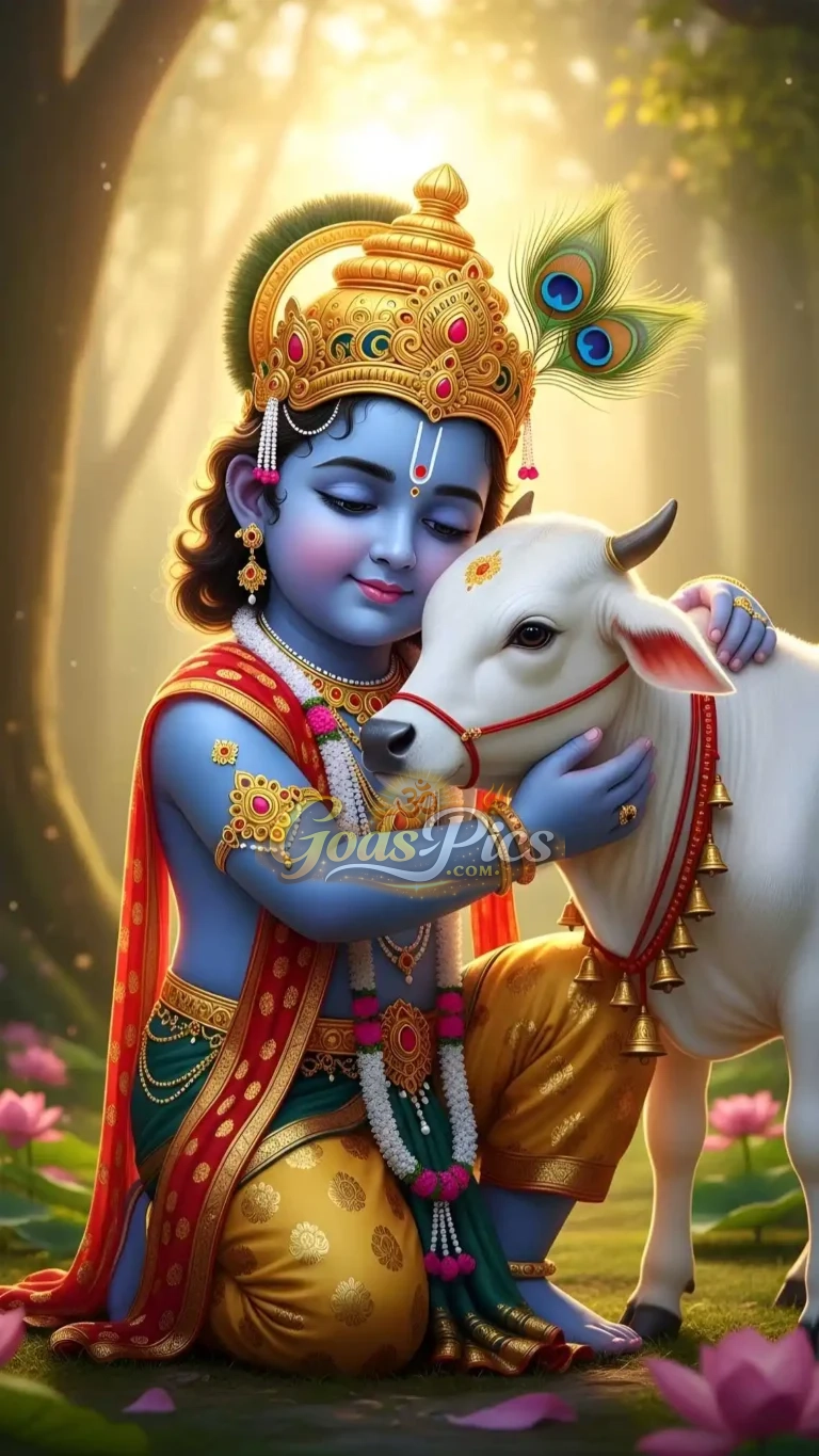 Divine Bal Krishna with Sacred Loving Cow – Premium Spiritual Digital Art