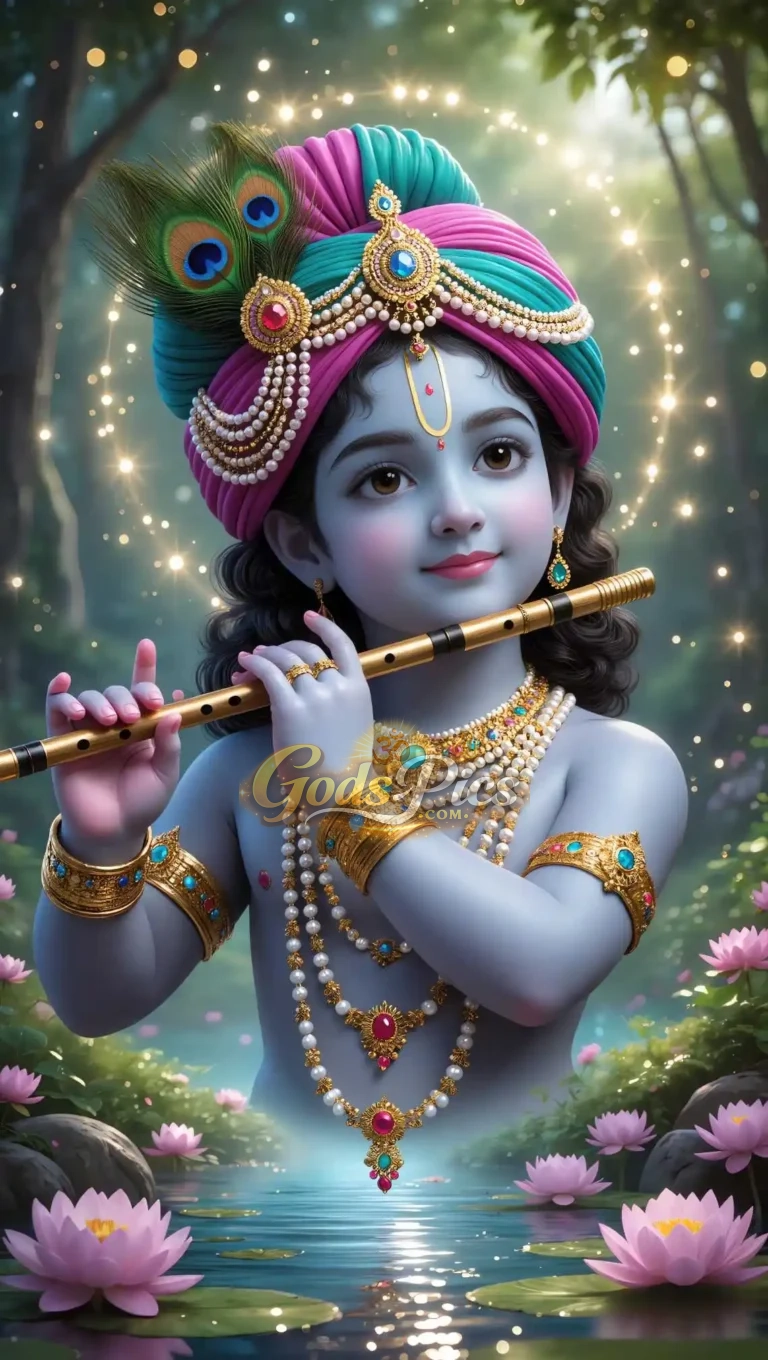 Divine Lord Krishna Playing Flute Beautiful Digital Art By Gods Pics