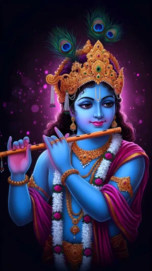 Divine Lord Krishna Playing Flute – Premium Spiritual Digital Art