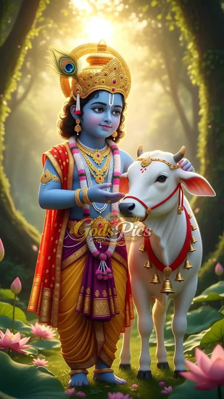 Divine Bal Krishna with Sacred Cows – Premium Spiritual Digital Art