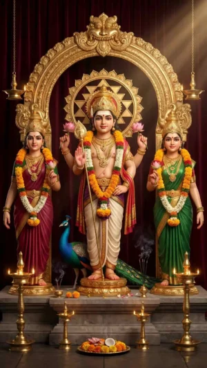 Lord Murugan with Valli & Devasena HD Wallpaper