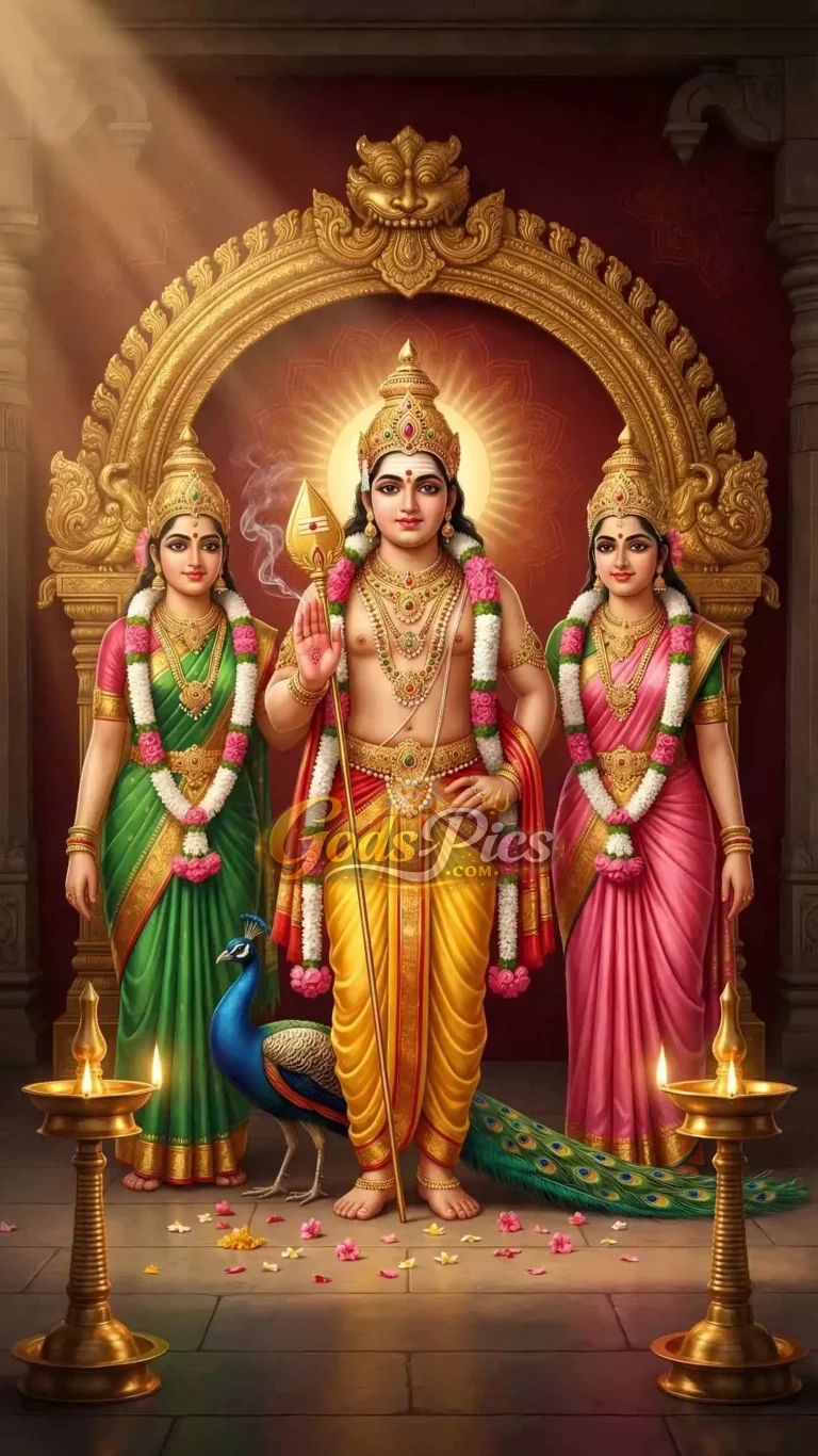 Lord Murugan with Valli & Devasena HD Wallpaper