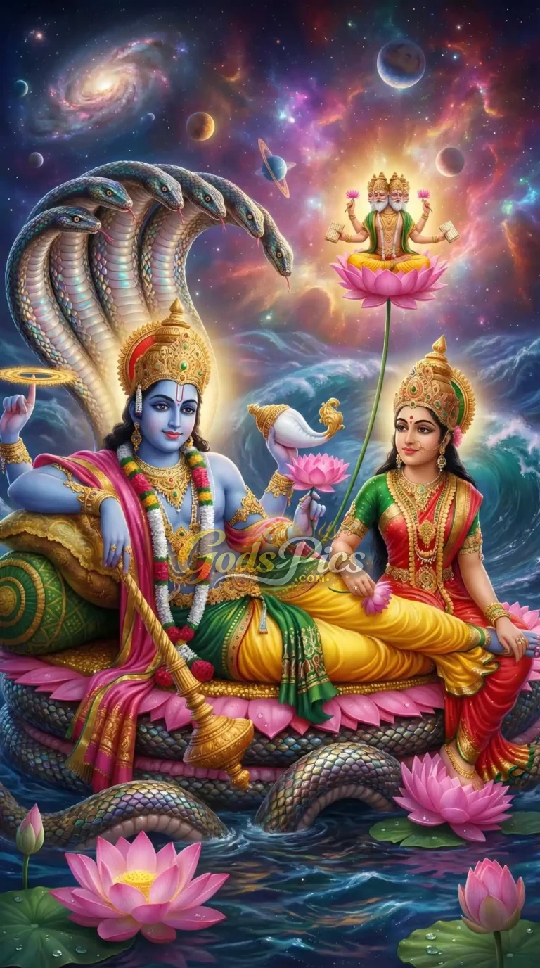 Lord Vishnu & Goddess Lakshmi on Sheshnag – Cosmic Ocean (2 Images)