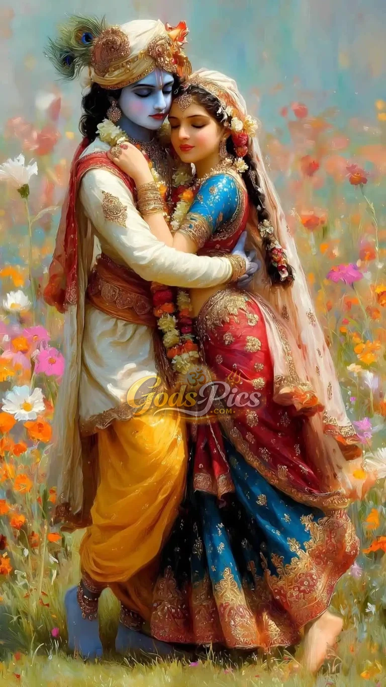 Lord Krishna And Radha Divine Loves Painting Wallpaper