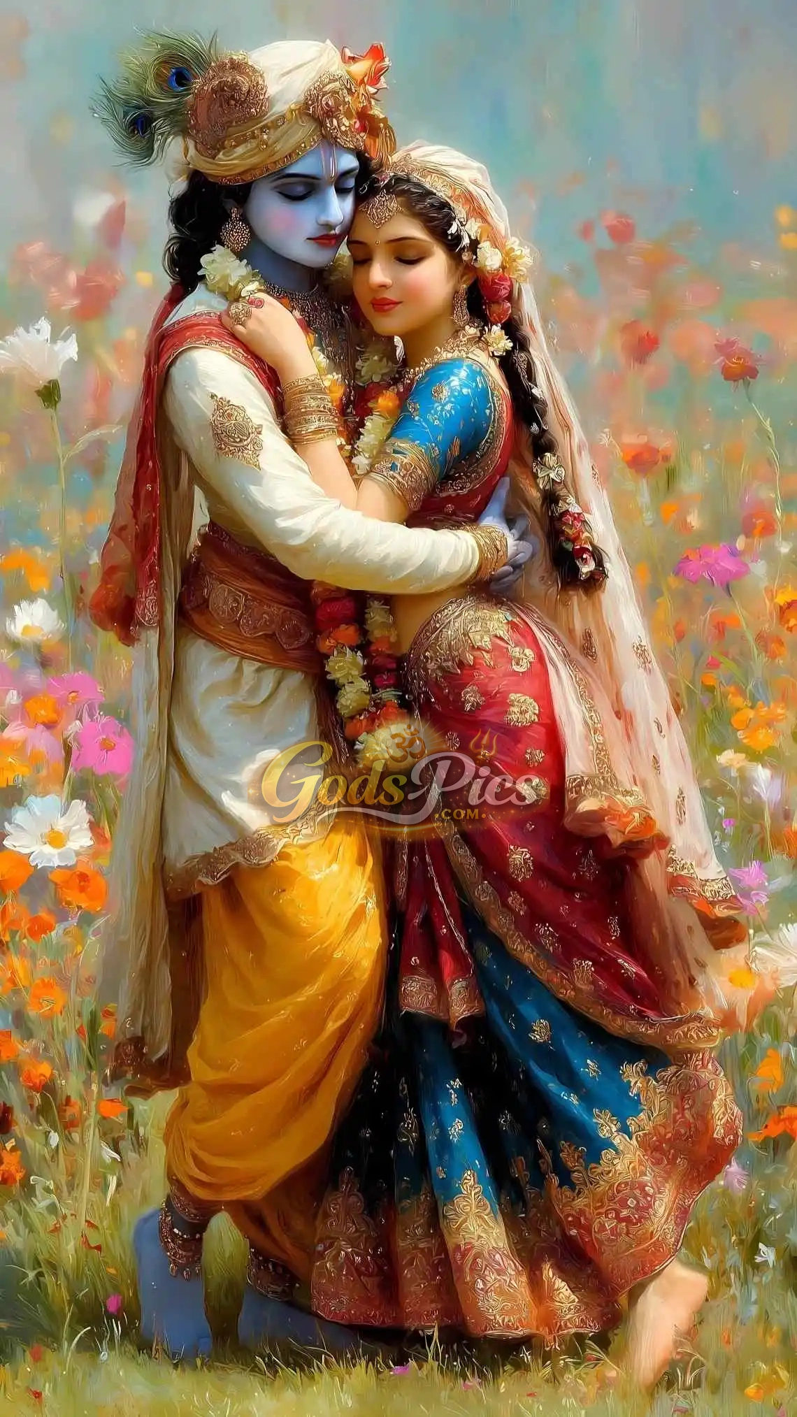 Lord Krishna And Radha Divine Loves Painting Wallpaper