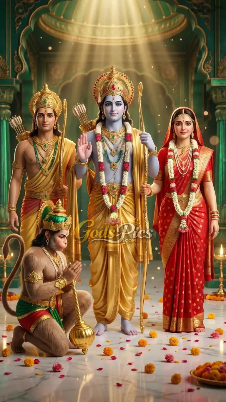 Shri Ram Darbar HD Artwork – Lord Ram, Sita, Lakshman & Hanuman Divine Wall Art