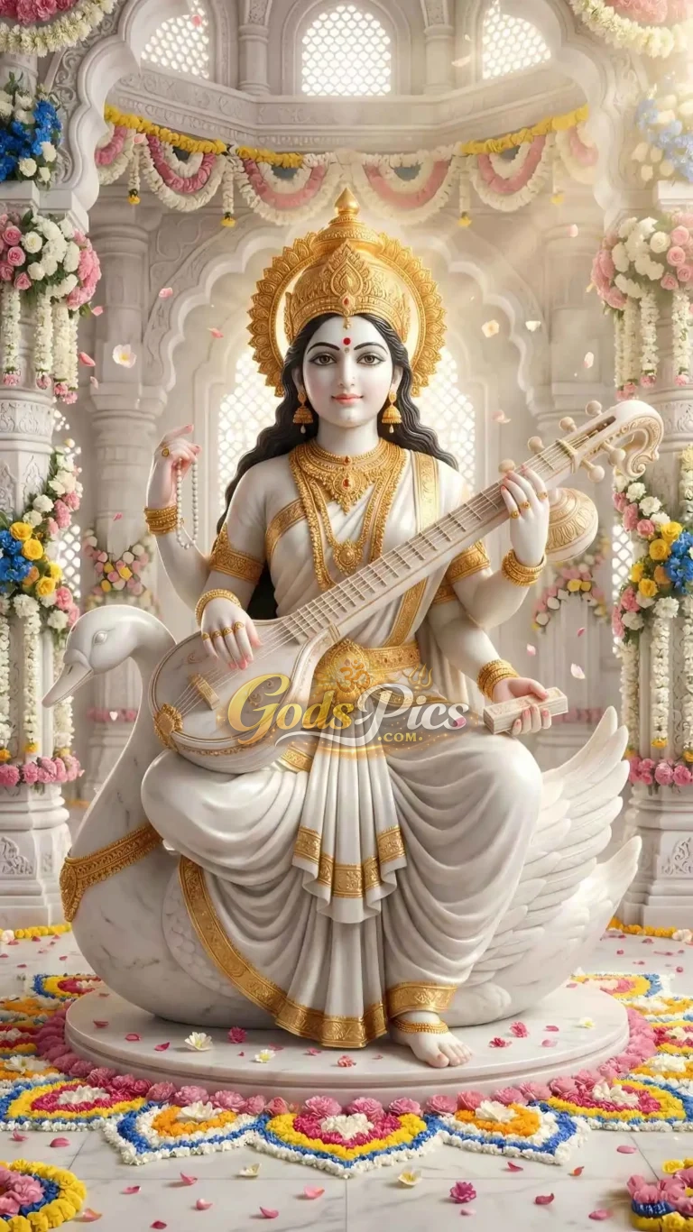 Divine Goddess Saraswati Playing Veena – HD Image Wallpaper