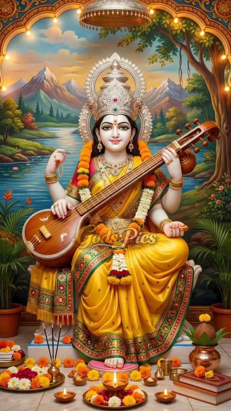 Divine Goddess Saraswati Playing Veena (5 Set Image)