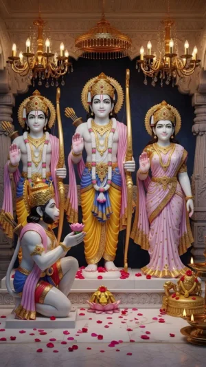Shri Ram Darbar – Lord Rama Sita Lakshman & Hanuman Divine Digital Artwork Mobile Wallpaper