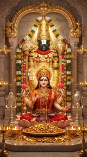 Maa Lakshmi with Tirupati Balaji HD Divine Wallpaper | Lakshmi Venkateswara Spiritual Artwork | Hindu God Poster Digital Download