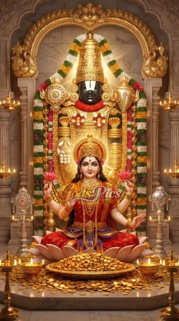 Maa Lakshmi with Tirupati Balaji HD Divine Wallpaper (2 Images)