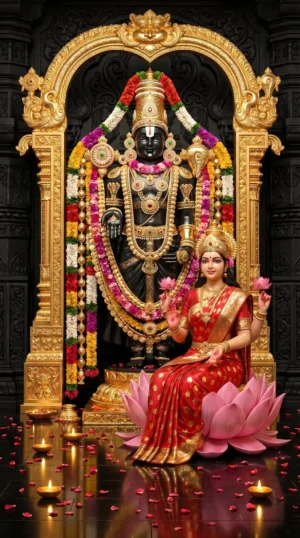 Maa Lakshmi with Tirupati Balaji HD Divine Wallpaper