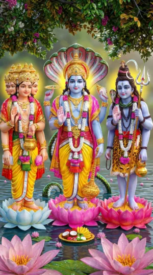 Trimurti Brahma Vishnu Mahesh HD Divine Artwork | Hindu Gods Spiritual Wallpaper | Trimurti Poster Digital Download