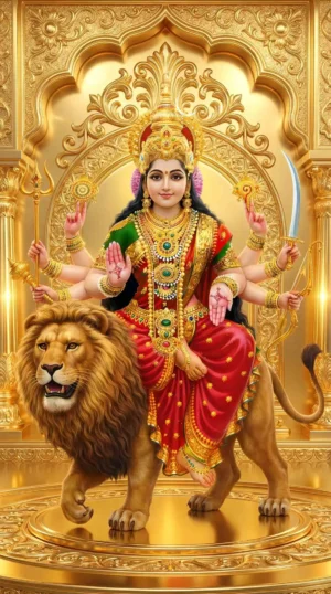 Maa Durga with Lion Beautiful HD Wallpaper