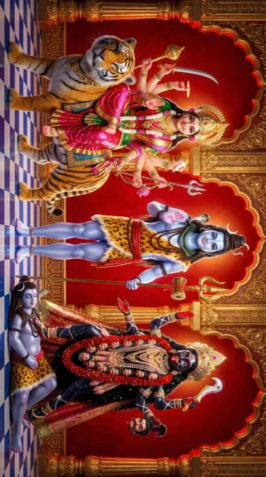 Maa Durga Shiva Kali Divine HD Artwork | Hindu Goddess Shakti Poster | Durga Mata Tiger Wallpaper Digital Download