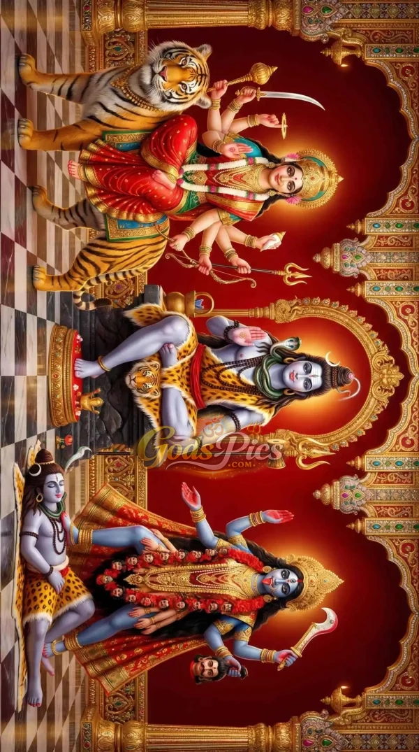 Maa Durga Shiva Kali Divine HD Artwork | Hindu Goddess Shakti Poster | Durga Mata Tiger Wallpaper Digital Download