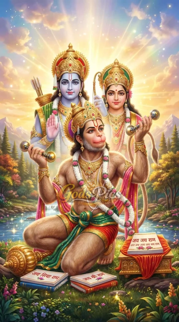 Lord Rama Sita with Hanuman HD Divine Wallpaper (2 Set Image)