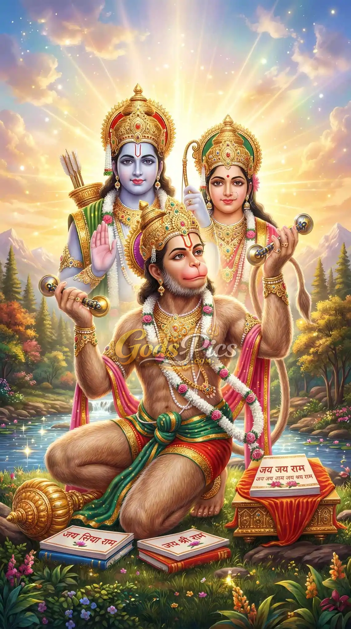 Lord Rama Sita with Hanuman HD Divine Wallpaper (2 Set Image) - Image 2