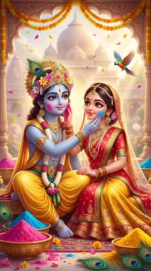 Lord Krishna And Radha Divine Loves Holi Wallpaper